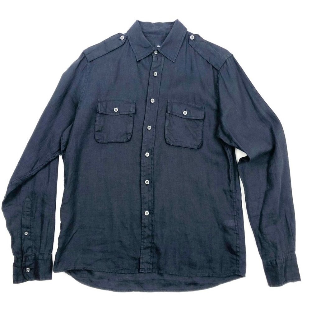 Gap Linen Shirt Men's Size S Blue Military Style Button Down Casual Gorpcore
